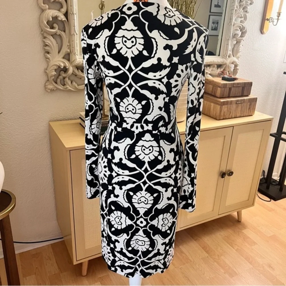 TORY BURCH Printed Black‎ White Silk Dress Women Size Small